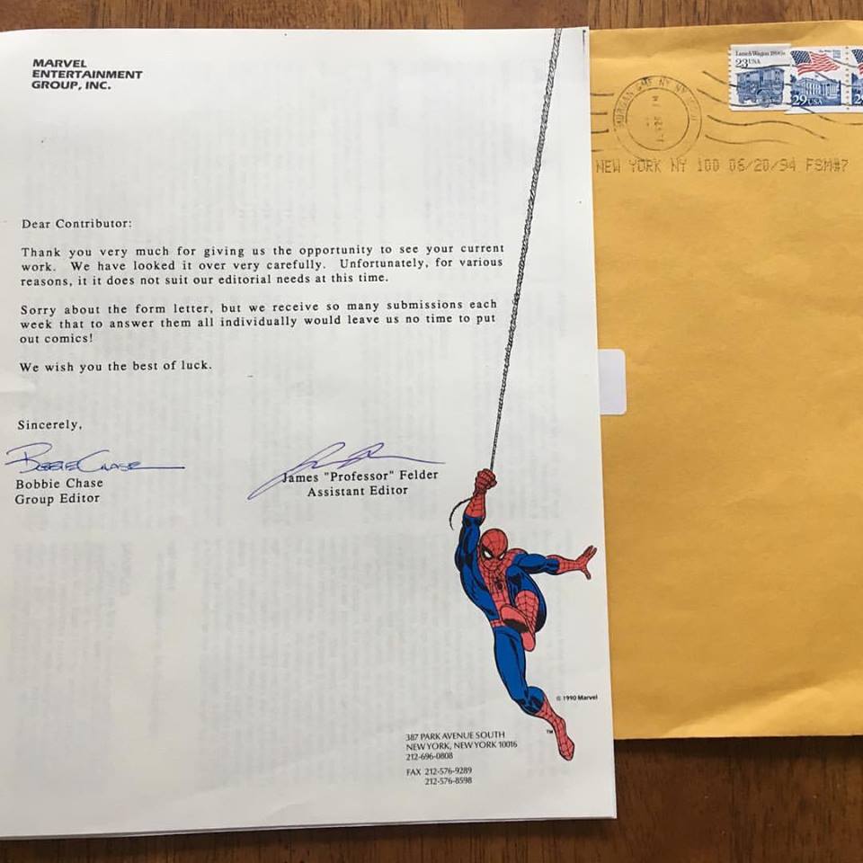 Marvel Comics rejection letter